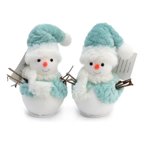 Kit 2 Enfeites Árvore De Natal Boneco De Neve Branco Azul
