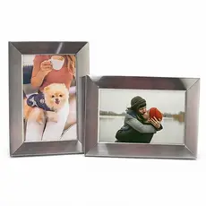 Kit 2 Porta Retratos 10x15 Alumínio Escovado com Vidro - Quadro para Fotos
