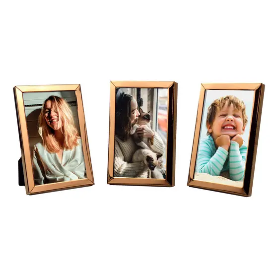 Kit 3 Porta Retratos Foto 10x15 Rosé Gold Metal