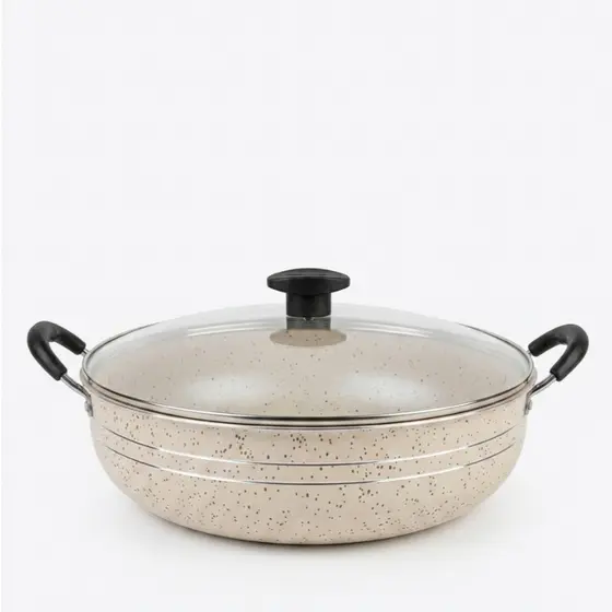 Panela Grande Frigideira Wok Silver Lines Antiaderente com alças + Tampa.