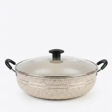 Panela Grande Frigideira Wok Silver Lines Antiaderente com alças + Tampa.