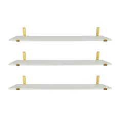 3x Prateleira Industrial Branca MDF 90x20cm Mão Francesa Dourado Decoração Nicho
