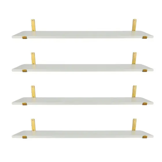 Kit 4 Prateleiras Estilo Industrial Dourada Branca MDF 60cm Com Mão Francesa