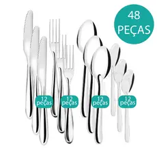 Jogo de Talheres 18/24/36/48 Peças Aço Inox Facas, Garfos de Mesa, Colheres, Colheres de Sobremesa