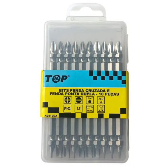 Bits Ponteira Dupla Philips Ph2 X Fenda 5,5mm 100mm - 10pc Top Feeling - imantada e cromada