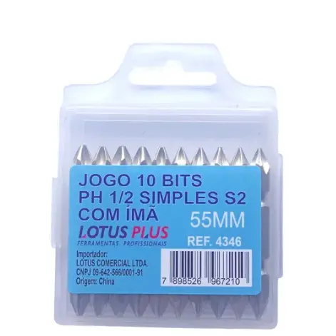 JOGO DE PONTEIRA BITS DUPLA PH1 E PH2 X 55mm AÇO S2 LOTUS 4346 10 PEÇAS