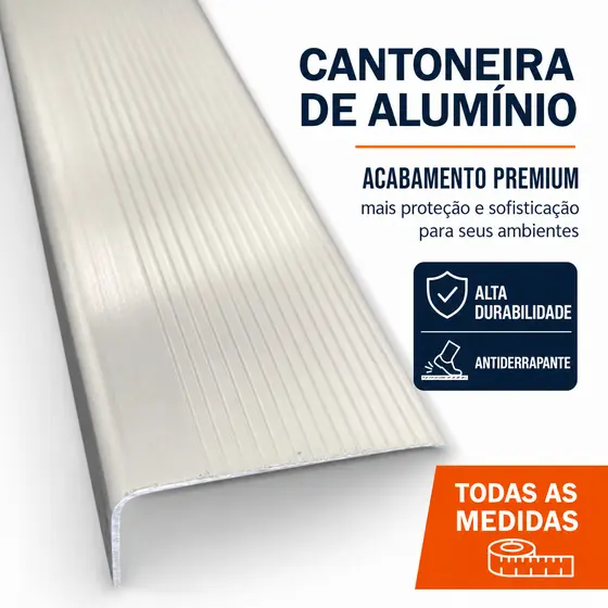 Cantoneira de Alumínio Reforçado para Degraus de Escada Perfil em L, Proteção e Acabamento Sofisticado Todas as Medidas