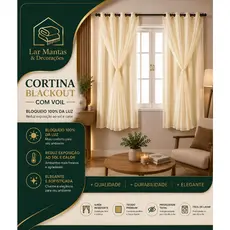 Cortina Blackout Blecaute 100% Corta Luz Com Voil Liso Elegante Econômica - 1 Parte 1,40M x1,80M Janela Quarto
