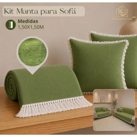Kit 2 Manta Rustica Para Sofá + 4 Capas Almofadas Acolchoada