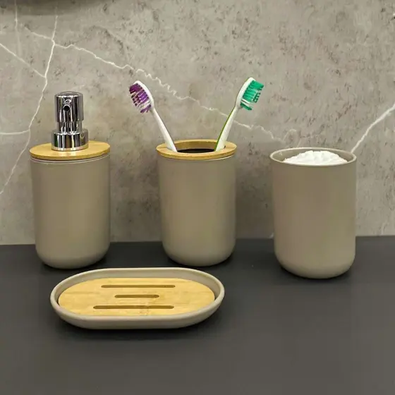Kit Banheiro/Lavabo com 4 peças - Fendi C/ Detalhes em Bambu