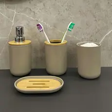 Kit Banheiro/Lavabo com 4 peças - Fendi C/ Detalhes em Bambu