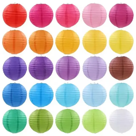 Kit 10 a 30 Luminária Balão Oriental Coloridas Lanterna Redonda 15cm/20cm/25cm/30cm/35cm/40cm Em Papel