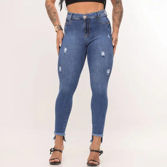 Calça Jeans Feminina Skinny Levanta Bumbum Cintura Alta Modeladora Lycra Stretch Premium