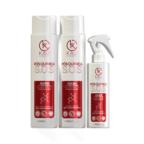 Kit Pós Química Shampoo 300ml Máscara 300g Leave-in 200ml Kali Cosmetics