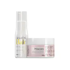 Kit Escova Progressiva Fashion Hair Linha Gold 150ml + Máscara 2 em 1 Pós Química 250g