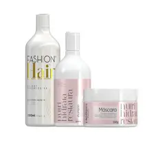 Escova Progressiva Fashion Hair 500ml e Kit Pós Química Máscara 250g e Shampoo Hidratação 300ml