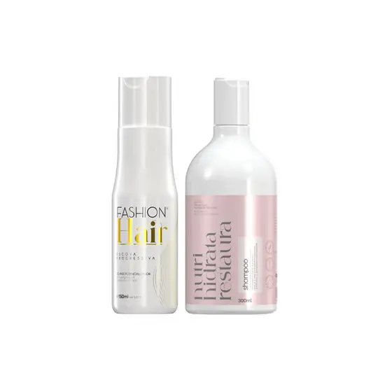 Kit Fashion Hair Linha Gold Escova Progressiva 150ml l + Shampoo Pós Química 300ml