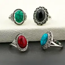 Kit 3 Anéis para Mulheres – Estilo Vintage com Turquesa e Design de Flor