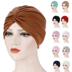 Touca feminina muçulmano touca de quimioterapia com pregas lenço cobertura para cabeça bandana índia