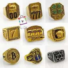 Anel Masculino Bitcoin, Aço Inoxidável Dourado - Estilo Bling Hip Hop