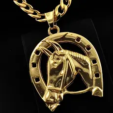 Colar Corrente de Aço Inoxidável com Pingente de Cabeça de Cavalo Banhado a Ouro 18K não escurece