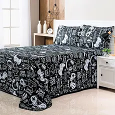 Kit Colcha Cobre Leito Queen Dupla Face Game 03 Peças Decoração para Quarto Gamer