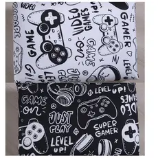 Par de Fronhas Para Travesseiro Kit Com 02 Unidades Careca sem Zíper 65cm x 45cm Game Preto e Branco
