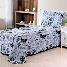 Kit Colcha Cobre Leito Infantil Solteiro Game 02 Peças Decoração para Quarto Gamer