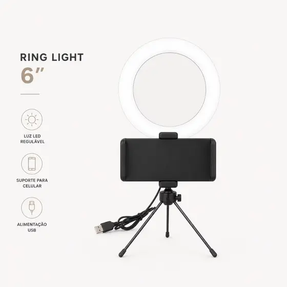 Ring Light 6 Polegadas Portátil Iluminação LED Para Maquiagem Vídeos Lives Fácil Montagem Premium