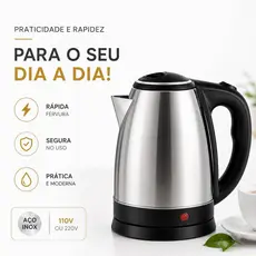 Chaleira Elétrica 2L Inox Aquecimento Rápido Desligamento Automático 110/220v
