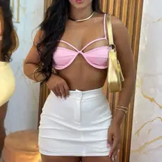 Short saia Neoprene Feminino Alfaiataria Com botão Estilo Côs alto Casul Chic Inverno 2026