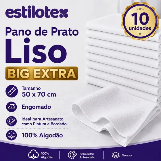 Kit 10 Panos de Prato Estilotex Big Extra Grande Liso Engomado Pintura 70cm X 50cm