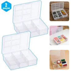 Kit Caixa Organizadora 7 Divisórias Plástica Resistente para Miçangas, Costura,  pesca e linhas