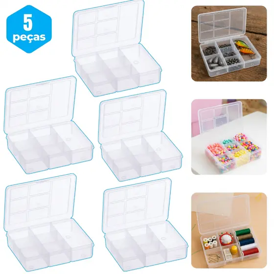 Kit Caixa Organizadora 7 Divisórias Plástica Resistente para Miçangas, Costura, Linhas e  pesca