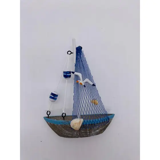 BARCO A VELA EM MADEIRA PEQUENO 4MODELOS  14,5CM - DECORAÇÃO NÁUTICA