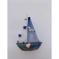 BARCO A VELA EM MADEIRA PEQUENO 4MODELOS  14,5CM - DECORAÇÃO NÁUTICA