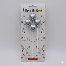 VELA PARA BOLOS E SIMILARES, 4 UNID NA CARTELA TEMA CORAÇÃO