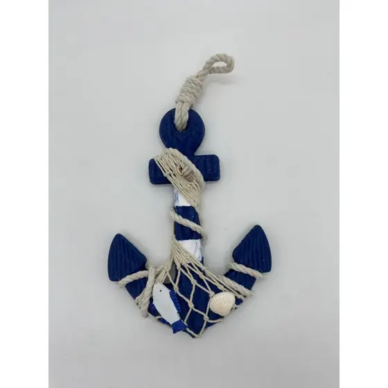 DECORAÇÃO NÁUTICA ÃNCORA AZUL EM MADEIRA 17,5CM