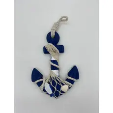 DECORAÇÃO NÁUTICA ÃNCORA AZUL EM MADEIRA 17,5CM