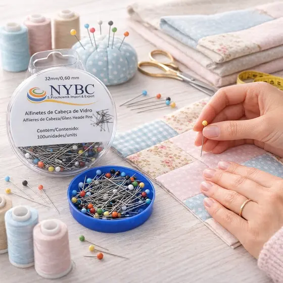 Alfinete Cabeça de Vidro NYBC – Não derrete Costura Patchwork Quilting Artesanato 100 unidades