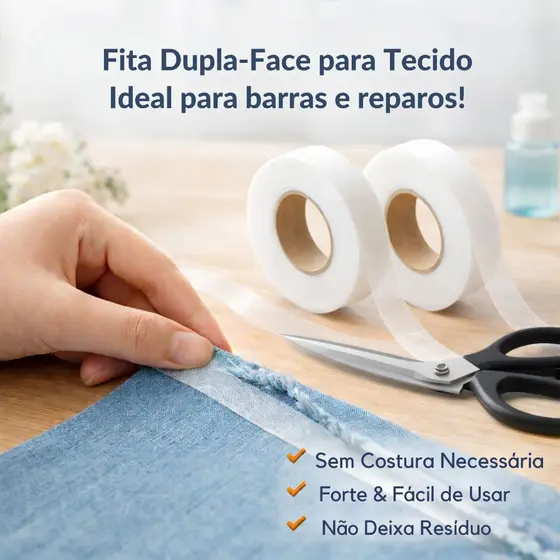 Bainha mágica instantânea Kit 2 rolos 2cmx50m Barra fácil Sem Costura Fita Dupla Face Termocolante