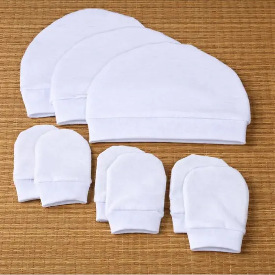 kit 3 Toucas + Luvas 100% Algodão Para Bebê Recém-nascido, Leve e macio Para o conforto do seu bebê