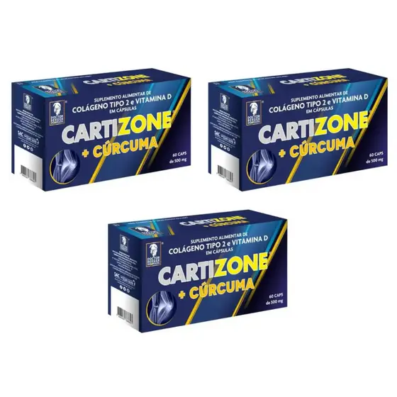 Kit 3 Caixas Cartizone Colágeno + Cúrcuma Tipo Ii 500Mg C/60 Cápsulas