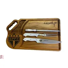 Kit Churrasco São Paulo Personalizado Time Tábua com Utensílios