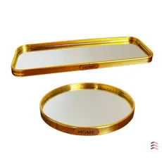 Bandeja Decorativa Dourada Home Metal Espelhada Porta Perfume Porta Sabonete