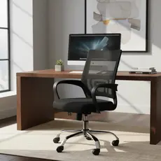 Cadeira Office Giratória Ergonômica Preta com Rodízios e Ajuste de Altura Kazalinda