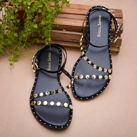 Sandália Rasteirinha Feminina Linha Premium Exclusiva Ajustável Brilho Tiras Confortável Casual