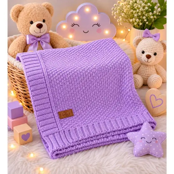 Manta de Tricot Para Bebê Cobertor Saída Maternidade