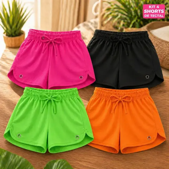 Kit 4 Shorts Tactel Feminino Soltinho Praia Academia Verão Treino Curto