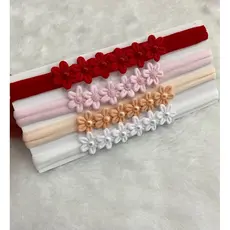 Kit Faixinhas Tiaras na meia de Seda para bebês RN com florzinhas e pérolas , confortáveis e macias